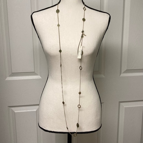 NWT Kenneth Cole long 56 inch gold tone necklace; wear multiple ways. Signed. - Picture 9 of 12